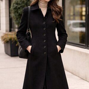 Vintage 90s Ellabee Deadstock Black Wool Blend Maxi Minimalist Coat 10